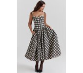Women's Checkered Dress, Summer Dress with Shirt Neck