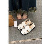 Fabric Rubber Buckle Strap Hoof Heels Low Sandals Woman Leather Low-heeled Slides Ho