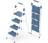 Escalera Plegable 3 Peldaños Anchos con Baranda, Escalera de Tijera con Pedal Antideslizante, Taburete Plegable para Hogar Cocina Garaje Jardín Oficina, Capacidad de Carga de 900LBS, Rosa