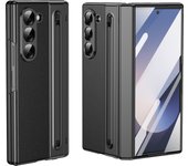Plating Leather Back For Samsung Galaxy Z Fold 6 5 4 3 Fold4 Fold5 Case Glass Screen Pen Slot Hinge Cover
