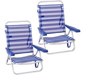 Pack 2 Sillas Playa Plegables | Ligera Portátil | Baja y Reclinable de 4 Posiciones | para Camping, Piscina, Terraza o Jardín Azul