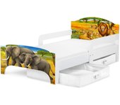 Smart Cama Infantil de Madera - Zoo - Marco de Cama, Colchón y Cajón, robustro Cómodo Dormitorio Impresa, Muebles para Niños, Espacio para Dormir: 140/70 cm