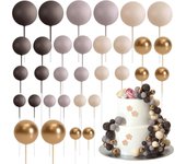 32pcs Sage Green Brown Topper Gold Foam Balls DIY Insert Decoration for Baby Shower Birthday Party Cake Decorationion