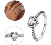 High heart silver ring, red fashionable cubic zirconia, stars, moon, flowers, wedding fashionable jewelry, gifts Mother's Day Gift
