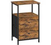 VASAGLE Mesita de Noche, Mesa Auxiliar con 2 Cajones de Tela, Mesilla Alta de 61 cm con Estante de Almacenamiento, Salón, Dormitorio, Ceniza, Tinta y Negro Mate LGS025B21, 38 x 28 x 61 cm