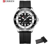 CURREN Man Sports Watch Brand Quartz Clock Silicone Strap Round Dial 44mm for Men Casual Wristwatches with Luminous Hands