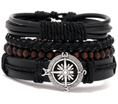 pulsera españa pulsera hombre Conjunto de pulseras de cuero trenzado para hombre, brazalete de cuerda con abalorios de madera, E