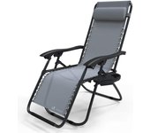 Tumbona Plegable Multiposicione Jardín, Silla Gravedad Cero Reclinable, con Soporte para Bebidas y Reposacabezas Axtraíble, Carga máxima 120kg, Negro