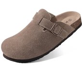 Bebealy Men's Genuine Suede Clogs Slippers Cork Footbed Clogs Shoes Casual Men Garden Clogs Slippers Cozy Nonslip Home Slippers