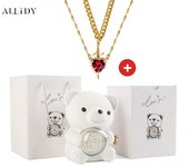 Luxury Hot Red Zircon Heart & Dagger Pendant Double Couple Necklace Set with Real Preserved Rose & Teddy Bear – Romantic Jewelry Gift for Mother’s Day, Valentine’s Day, Birthday & Anniversary