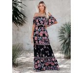Spring Summer Women's New One Off Shoulder Fashion Red wer Printed Up Waist Long SDress
