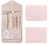 Organizador de joyas de viaje, rollo de terciopelo, estuche plegable para anillos, collares, bolsa de almacenamiento para joyas