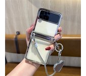 Luxury Love Heart Metal Portable Bracelet Mirror Plating Case for Samsung Galaxy Z Flip 3 5G Z Flip3 Zflip3  ZFlip 4 Back Cover