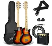 Pack de guitarra eléctrica de tamaño 1/4 para niños principiantes , amplificador portátil de 5 W, cable, funda de transporte, púas y correa