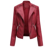 Chaqueta de Mujer de Cuero Sintético Estilo Varsity Moto Biker Bomber Ligera Casual Outerwear Short Coats con Cierre de Cremallera y Forro de Poliéster Adecuada para Otoño e Invierno