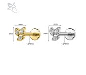 ZS 1 PC Gold Color 16G Stainless Steel Labret Lip Piercing Men Women CZ Crystal Ear Cartilage Tragus Helix Piercings Flat Backs