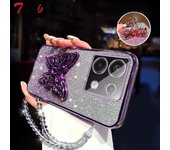 3D Butterfly Phone Holder Crystal Bracelet Glitter Plating Case for Xiaomi POCO X6 X5 X4 X3 NFC M4 M3 Pro 5G Back Cover