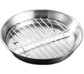 304 Stainless Steel Air Fryer Baking Tray Non-stick Elevated Mesh Circular Drain Pan Heat-resistant 2-Piece Set