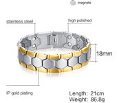 Vinterly Football Style Bracelets Men 18mm Wide Gold-color Energy Germanium Magnetic Stainless Steel Chain Link Jewelry 21.5cm