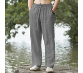 Pantalones de playa para hombre, ropa de calle de algodón y lino, pantalones de chándal casuales, pantalones largos sueltos de v