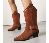 Zapatos de mujer bordados tacón medio tacón grueso 40-43 conjunto de pies de gran tamaño botas de mujer retro