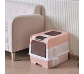 Cat Litter Box with Scoop, Large Foldable Litter Box with Lid, Front Top Entry Exit Kitty Box