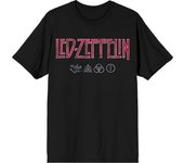 Led Zeppelin Distressed Logo with Symbols Crew Neck Short Sleeve Black Adult T-Shirt