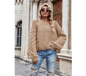 Women's Round Neck Knitted Sweater, White Flashlight Sleeve Jerseys, Crochet Top, Street Clothing, Autumn & Winter,  2025 New