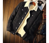 Winter vintage wool lined denim jacket, men's casual cotton jacket