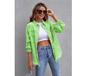 Women's medium length denim windbreaker, with broken and long sleeves