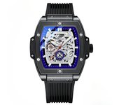 Barril de vino cuadrado reloj mecánico automático de alta gama de fondo hueco cinturón de silicona impermeable luminoso reloj de los hombres