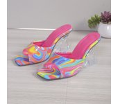 Summer New Women's High Heels  Style Characteristic Pattern Crystal Heel Square Toe Heel Shoes