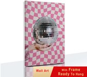 Pink Disco Ball Dance Floor Party Fashion Poster with Frame Retro Wall Art Picture Canvas Painting for Club Bar Room Home Decor