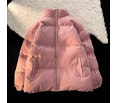 Chaqueta de algodón simple y cálida de felpa para hombre y mujer, con cuello levantado, holgada, top de invierno