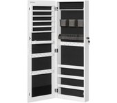 Armario Joyero, Espejo Joyero Montado en la Pared o en la Puerta, Espejo Colgante con Cerradura, 2 Organizadores de Maquillaje de Plástico Extraíbles, Idea de Regalo, Blanco JJC001W01
