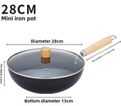 Hand-forged Mini Frying Pan Uncoated with Lid Cooking Omelette Pans Wok Nonstick Kitchen Supplies Iron Pot Saucepan