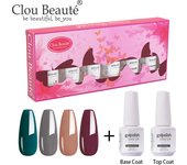 Clou Beaute 8ml Gift Set Kit UV LED Gel Varnish Soak Off Nail Art Gel Nail Polish Pure Nail Color Base Coat No Wipe Top Coat