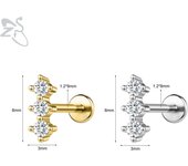 ZS 1 PC Gold Color 16G Stainless Steel Labret Lip Piercing Men Women CZ Crystal Ear Cartilage Tragus Helix Piercings Flat Backs