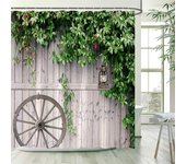 Vine Leaves Shower Curtain Green Plant Leaf Grey Wall Spring Floral Bath Curtains Set Polyester Fabric Bathroom Decor with Hooks