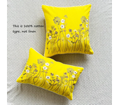 Luxury Embroidery Country Style Floral Pillows Case Sunflower Daisy Narcissus Embroidered Thick Linen Cushions Farmhouse Decor