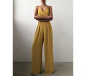 Sling Jumpsuit with small V-neck strap, strapless chest, waist, wide leg jumpsuit, floor long pants for children