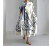 Vestido largo bohemio con estampado de peces a la moda para mujer, vestido de verano de corte ancho de talla grande, cuello redondo y elegante vestido de verano