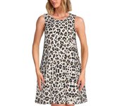 Fashionable custom green leopard print women's sleeveless sun dress, casual travel beach outfit bag