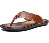 Casual Men's Flip-Flops Comfort Leather Beach Walking Slippers