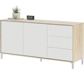 Habitdesign Modulo de TV 2 Puertas y 2 Cajones, Mueble TV, Modelo Brooklyn, Acabado en Roble Canadian y Blanco Artik, Medidas: 130 cm (Ancho) x 47 cm (Alto) x 41 cm (Fondo)