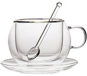 Taza de cristal de doble capa transparente con mango, taza de café y platillo resistente, taza de agua para jugo de leche, regalo de Festival, 250ml