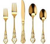 Gorgeous Retro Royal Gold Stainless Steel 20 Pieces Flatware Set, Golden Silverware Set, Anti-rust Stainless Steel Gold Cutlery Set Utensils