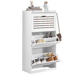 FSR108-WN Zapatero con 3 Solapas y 2 Ganchos Armario de Entrada Zapatero Estrecho Organizador 55 x 30 x 112 cm ES