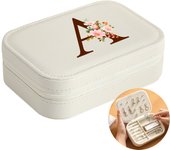Initial Floral Letter Jewelry Box Jewelry Storage Box Portable Zipper Jewelry Box Pu Leather Ring Earrings Necklace Storage Box