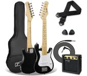 3rd Pack de guitarra eléctrica de tamaño 1/4 para niños principiantes de 3rd Avenue, amplificador portátil de 5 W, cable, funda de transporte, púas y correa, Negro